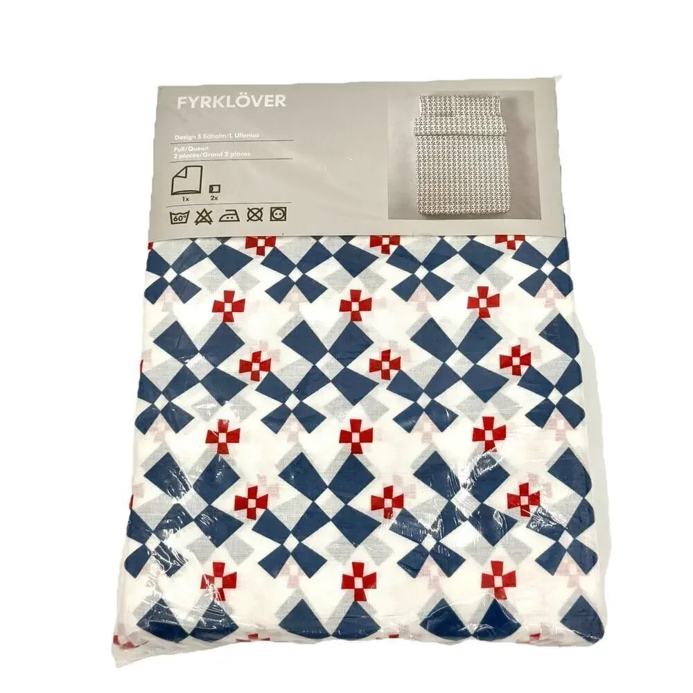 Ikea Sweden Bed Cover Queen/Full Size Cover 2 Pillow Cases Windmills Red Blue